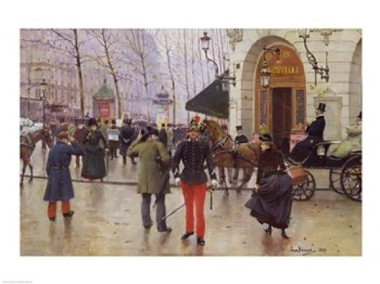 The Boulevard des Capucines and the Vaudeville Theatre 1889 Canvas Art - Jean Beraud (24 x 18)