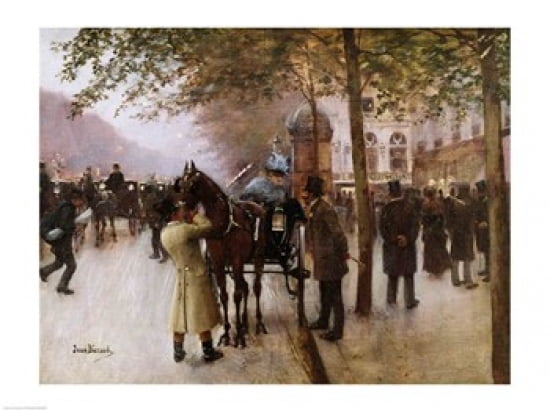 The Boulevards Evening in Front of the Cafe Napolitain Canvas Art - Jean Beraud (24 x 18)