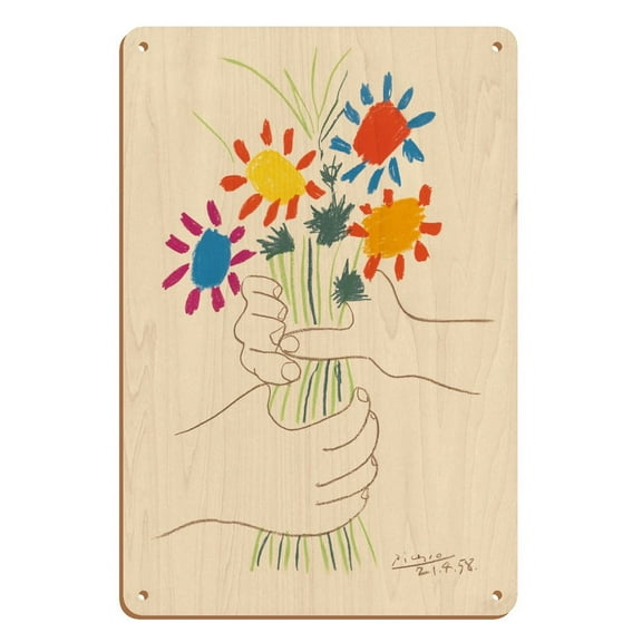 The Bouquet of Flowers (Le Bouquet De Fleurs) - From an Original Color Lithograph by Pablo Picasso c.1958 - 8 x 12 inch Vintage Wood Art Sign