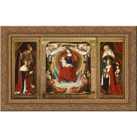 The Bourbon Altarpiece (The Moulins Triptych) 24x16 Gold Ornate Wood Framed Canvas Art by Jean Hey