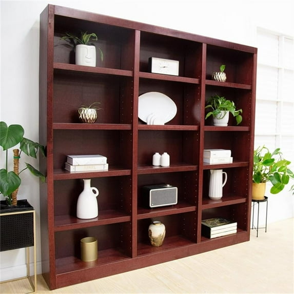 The Bowery Hill Traditional 72" Tall 15-Shelf Triple Wide Bookcase in Cherry