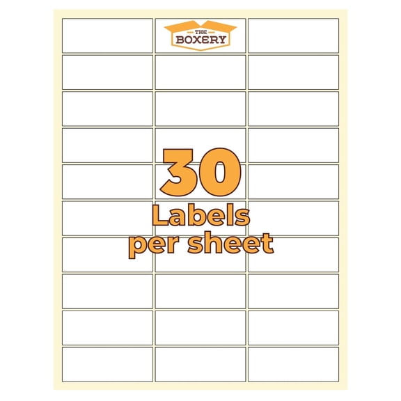 The Boxery 2 5/8" x 1"White Permanent Adhesive Laser/Inkjet Printer Labels, 30 labels per Page, 30,000 count