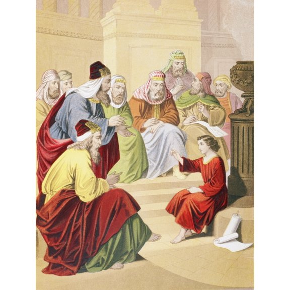 Posterazzi The Boy Jesus Debating with Priests & Teachers In The Temple From The Holy Bible Published By William Collins, Sons, & Company In 1869 Chromolithograph By J.M. Kronheim & Co