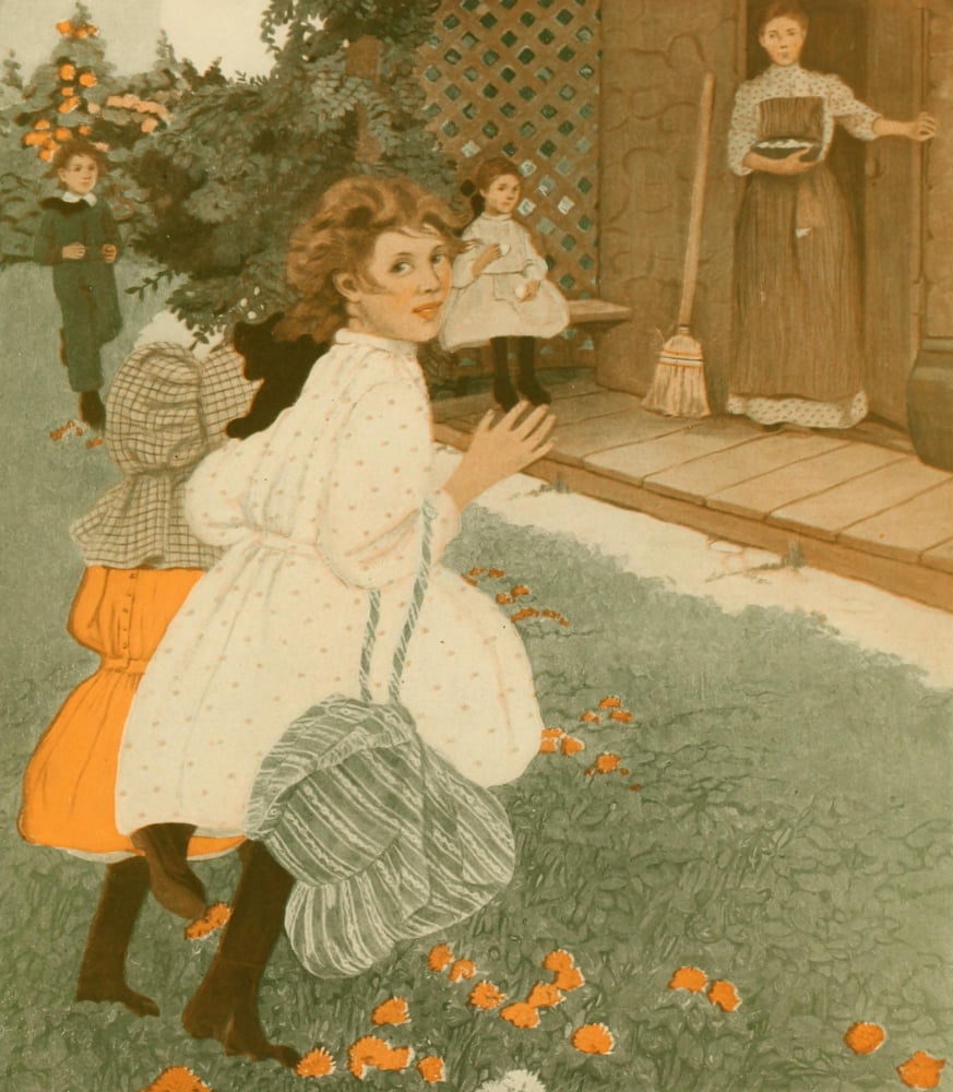 The Boy lives on our Farm 1911 Children getting eggs Canvas Art - Ethel Franklin Betts (24 x 36)