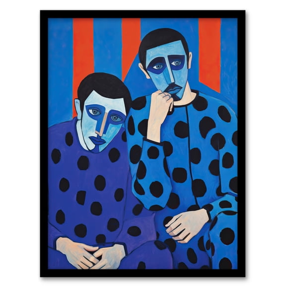 The Boys In Blue Twin Brothers Portrait Purple Cobalt Red Oil Painting Art Print Framed Poster Wall Decor 12x16 inch