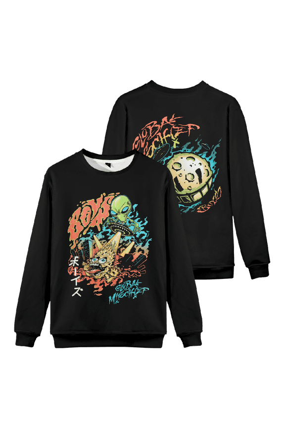 The Boys Merch Global Mischief Alien Crewneck Sweatshirt Fashion Unisex Long Sleeve Graphic Top