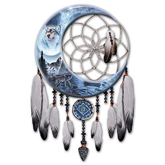 The Bradford Exchange Al Agnew Wolf Art Dreamcatcher Wall Decor Lights Up 4.5-inches
