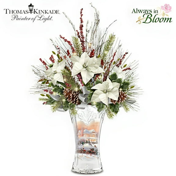 The Bradford Exchange Always in Bloom Victorian Christmas Floral Holiday Crystal Vase Exquisite Collectible by Thomas Kinkade 19-inches