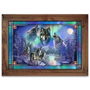 The Bradford Exchange Aurora Borealis Illuminated Stained Glass Wall Decor Featuring Wolf Art With a Built-In Lighting Effect Of Color Changing Violet, Green & Blue Lights by James Meger 20-inches