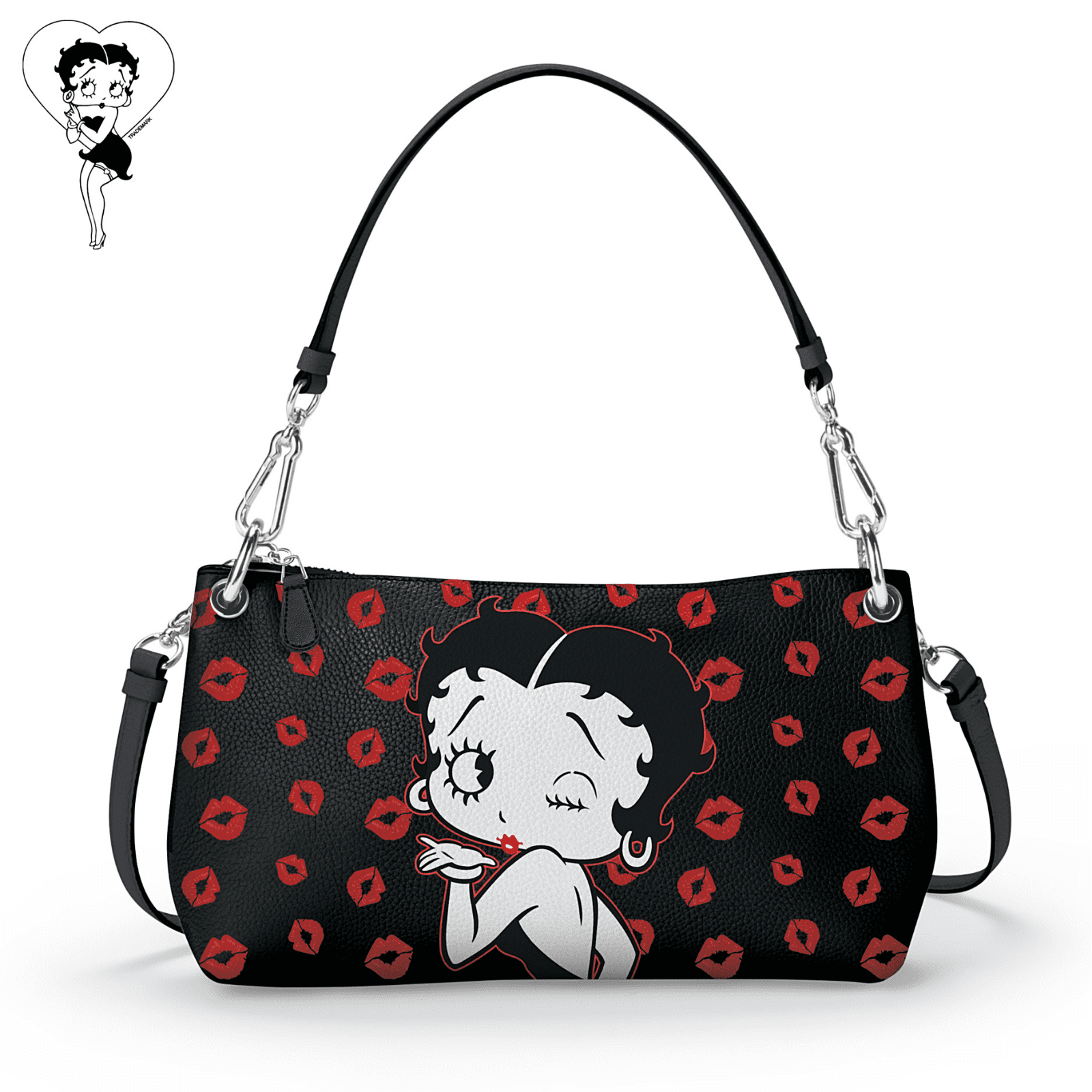 A Wink and A Kiss Women's Betty Boop Convertible Handbag Featuring An All-Over Red Kiss Print Pattern - Christmas Gift