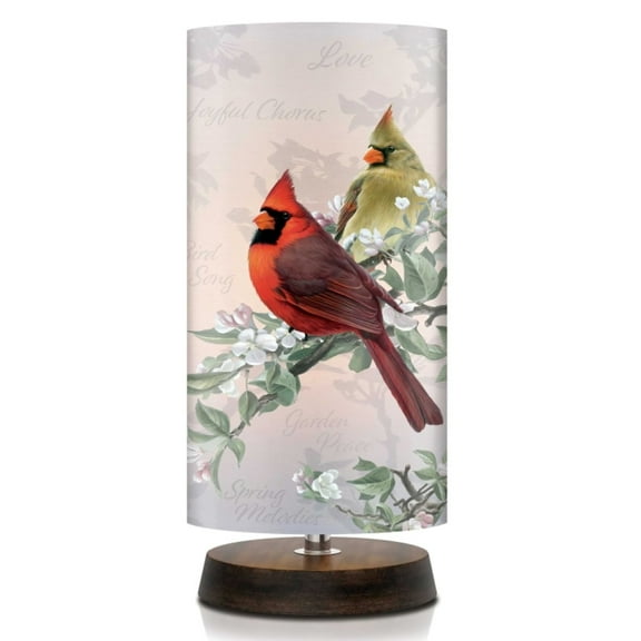 The Bradford Exchange Charming Cardinal Accent Lamp Cheerful Bird Design Wrinkle-Free Fabric Shade With Scripted Messages by James Hautman 15" H x 7" D"