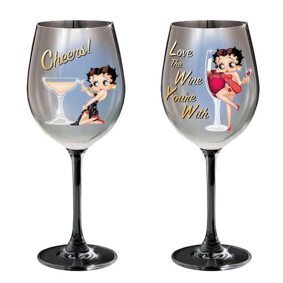 The Bradford Exchange Cheers And Love The Wine You're With Betty Boop Wine Glasses 9-inches