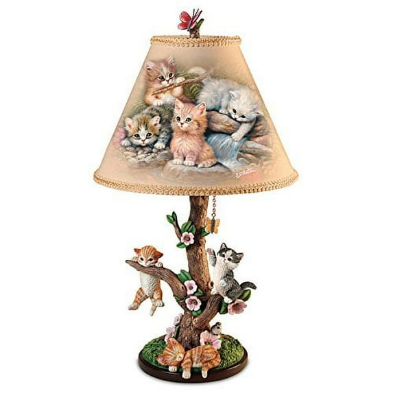 The Bradford Exchange Country Kitties Lamp with Art by Jurgen Scholz Sculpted Cats with Butterfly Finial for Tabletop Lamp 18.5-inches