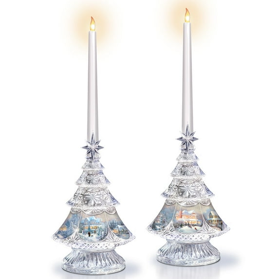 The Bradford Exchange "Crystal Glow" Illuminated Crystal Candleholders with Flameless Candles by Thomas Kinkade 11.125-inches