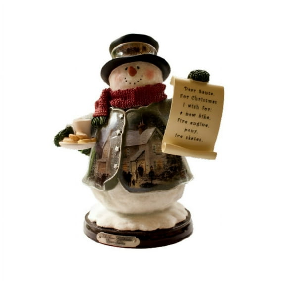 The Bradford Exchange Dear Santa Snowman Figurine Handcrafted & Reproduced Old-Fashioned Details of Holiday Paintings on Cozy Overcoat & Stylish Top Hat Christmas Decoration by Thomas Kinkade 8-inches
