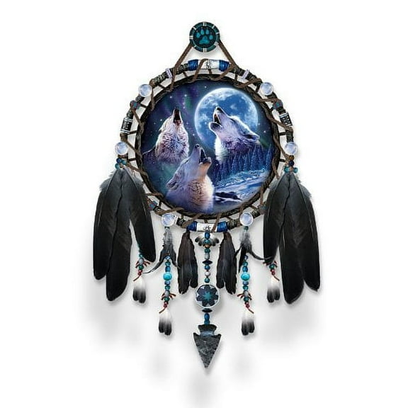 The Bradford Exchange Dreamcatcher Collector Plate: Wolf Songs Sacred Spirit Glow-In-The-Dark Dreamcatcher by Robin Koni 16-inches