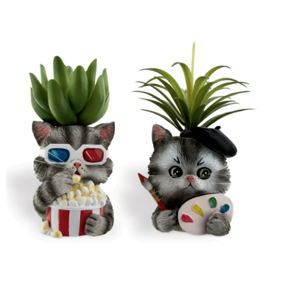 The Bradford Exchange Ebert Vincent Purr-fect Planters Sculpture Collection Issue #10 Set of 2 Handcrafted Cat Planters with Lifelike Artificial Succulents by Kayomi Harari 4-inches