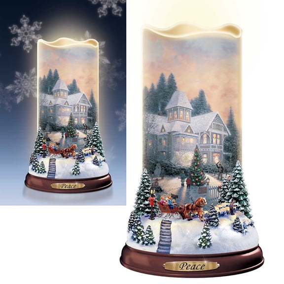 The Bradford Exchange Flurries of Light Candles with Snowflake Projectors Christmas Decoration by Thomas Kinkade Peace #2 6.5-inches
