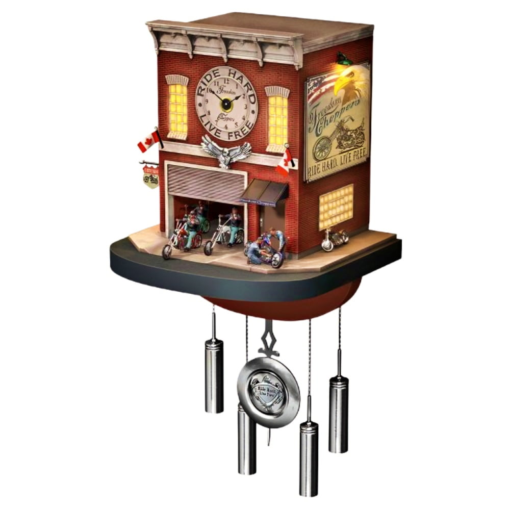 The Bradford Exchange Freedom Choppers Motorcycle Garage Cuckoo Clock
