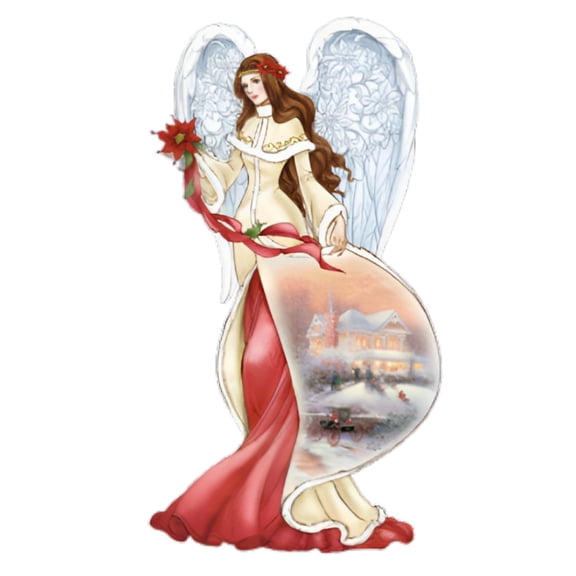 The Bradford Exchange Gifts of Christmas Angel Collection Issue #2 Poinsettia Angel Sculpture with Victorian Christmas Artwork & Symbolic Poinsettias Christmas Decorations by Thomas Kinkade 7.5-Inches