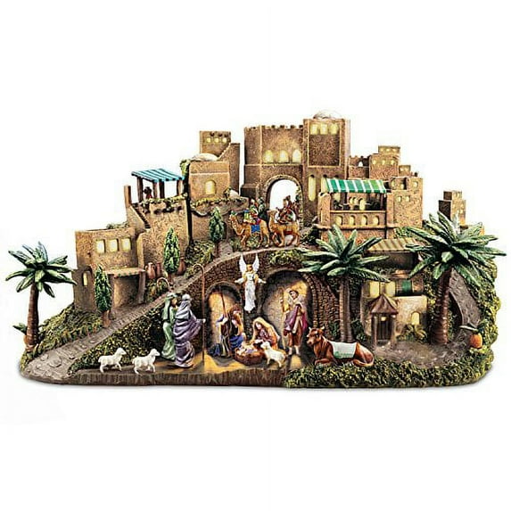 The Bradford Exchange Hawthorne Village O Little Town of Bethlehem Nativity Sculpture with Lights, Sound and Plays a Classic Recording 7-inches