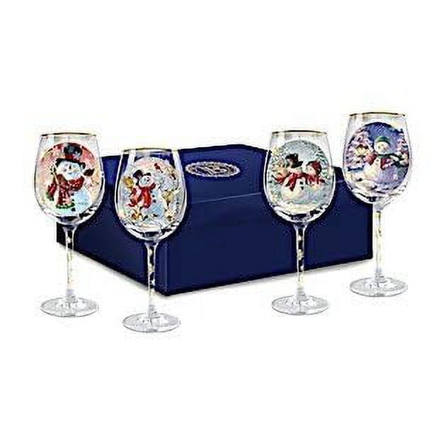 The Bradford Exchange Holiday Cheer Wine Glasses Set of Four 14 Ounce Hand Applied 12K Gold Rims & Golden Snowflakes Hand Sprinkled Christmas Decoration by Dona Gelsinger 9-inches