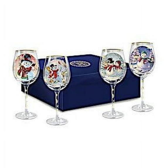 The Bradford Exchange Holiday Cheer Wine Glasses Set of Four 14 Ounce Hand Applied 12K Gold Rims & Golden Snowflakes Hand Sprinkled Christmas Decoration by Dona Gelsinger 9-inches