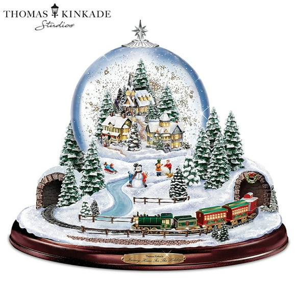 The Bradford Exchange Home for The Holidays Snowglobe: Lights Motion and Music Christmas Decoration by Thomas Kinkade 9.5-inches