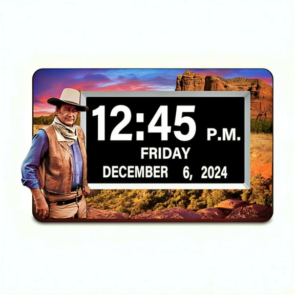 The Bradford Exchange John Wayne Easy-Read Full Disclosure Digital Clock with Iconic Monument Valley Art LED Display with Large 1.5-Inch Digits USB Port and Remote Control  9.5" W x 7" H