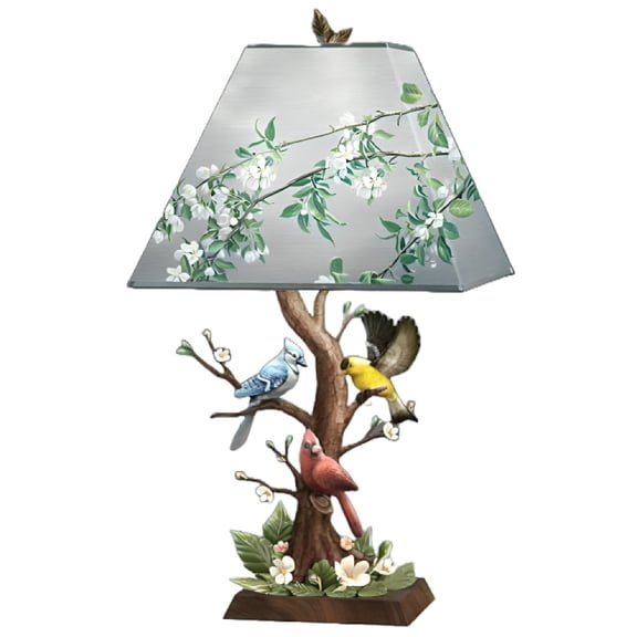 The Bradford Exchange Joyous Gathering Lamp Exquisite Sculpted Song Bird Home Decor Masterpiece with Cardinal Blue Jay and Goldfinch Handcrafted in True to Nature Detail by James Hautman 18-inches