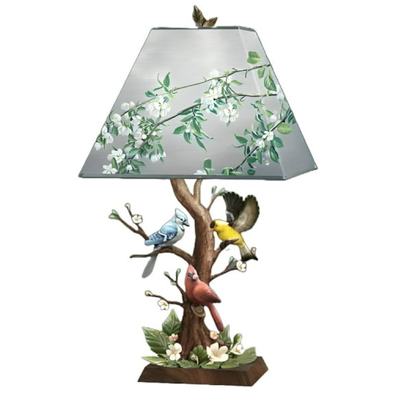 The Bradford Exchange Joyous Gathering Lamp Exquisite Sculpted Song Bird Home Decor Masterpiece with Cardinal Blue Jay and Goldfinch Handcrafted in True to Nature Detail by James Hautman 18-inches