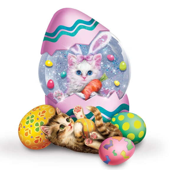 The Bradford Exchange Kayomi Harai Holiday Water Globe Collection Kitten Sculpture Easter Egg Decoration 4.5-inches