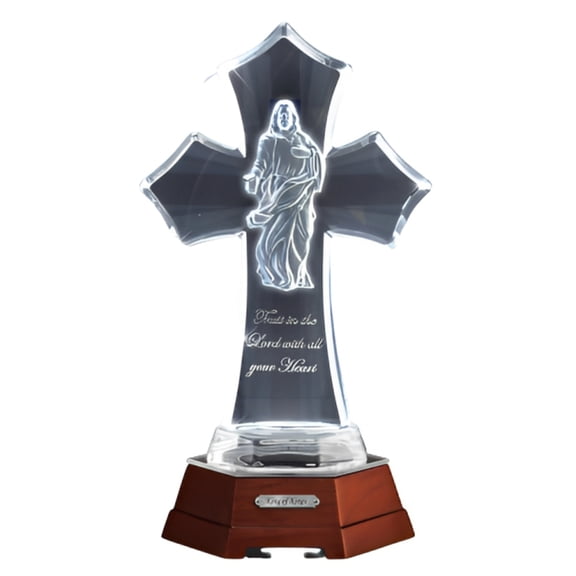 The Bradford Exchange "King of Kings" Issue #5 Heavenly Grace Illuminated Glass Cross Religious Sculpture Collection 11-inches