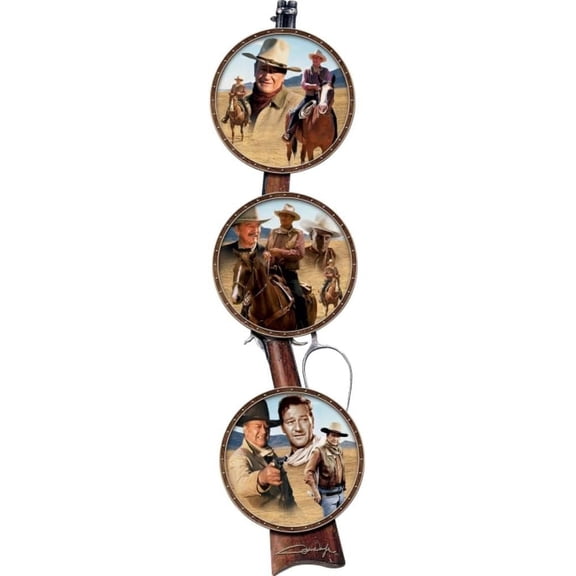 The Bradford Exchange Legendary John Wayne The Duke an American Icon Collector Plate Set of 3 with a Custom Designed Riffle Display Frame 25"-Inches