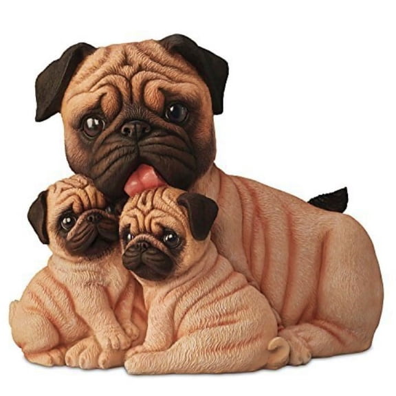 The Bradford Exchange Lifelike Pug Kisses Sculpture of a Mama Pug and Her Pups