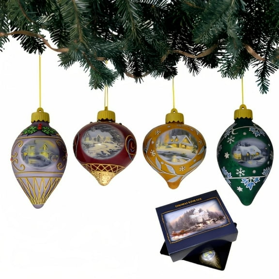 The Bradford Exchange Light Up the Season Luminary Glass Ornament Issue #3 Set of 4 Christmas Decoration by Thomas Kinkade
