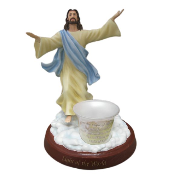 The Bradford Exchange Light of the World Jesus Sculpture Tealight Holder with Free Tealight Candle 8-inches