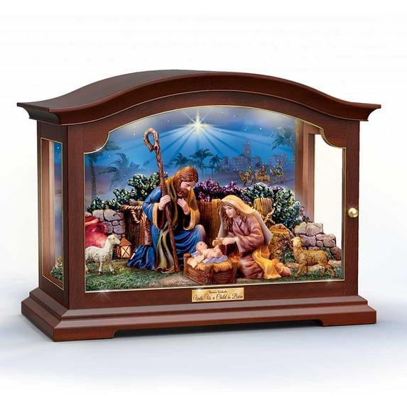 The Bradford Exchange Lights Up Unto Us A Child Is Born Nativity Box Sculptures Christmas Decoration by Thomas Kinkade 6-inches