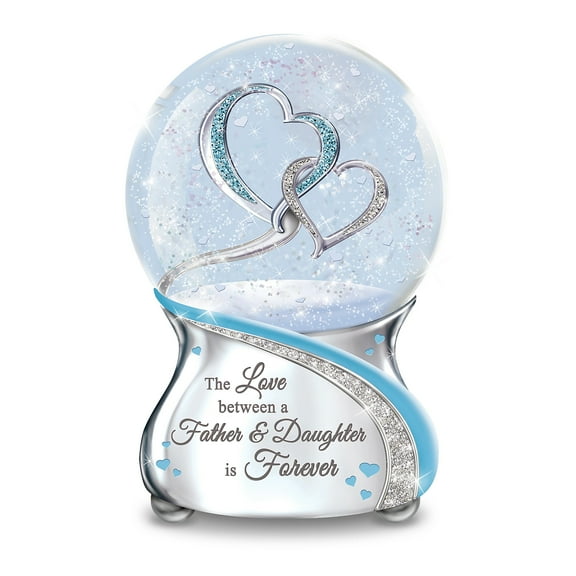 The Bradford Exchange The Love Between A Father and Daughter is Forever Musical Glitter Globe Featuring Entwined Silvery & Glittery Pave Hearts & Plays Always in My Heart