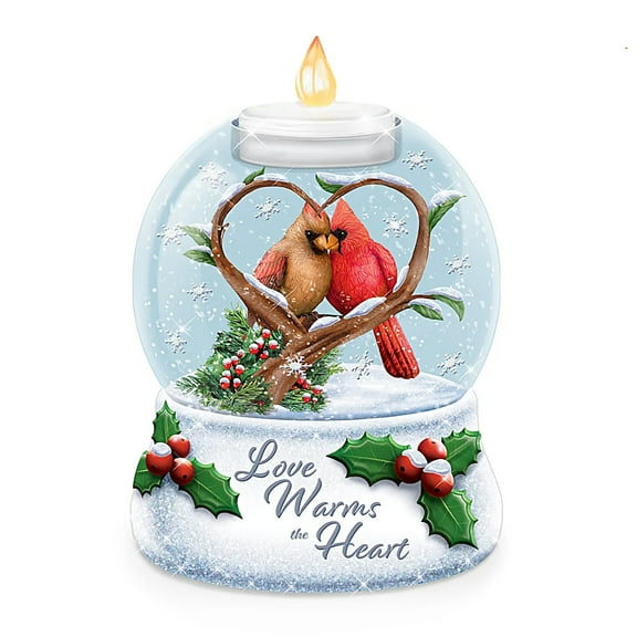 The Bradford Exchange Love Warms The Heart Illuminated Holiday Water Globe with Handcrafted Cardinal Sculpture with Flamesless Tea Light 4.75"W x 6"H