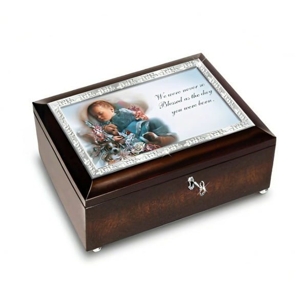 The Bradford Exchange Loving Blessings Boy Music Box Cherished Melody of Joyful Arrival Hand Crafted for Heirloom Quality with Artwork Crystal Clear Glass Lid 5.9-inches