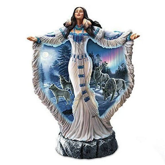 The Bradford Exchange Maiden of the Light with Wolf Art on Her Cloak Illuminated Sculpture Collection by James Meger 8-inches