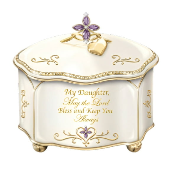The Bradford Exchange May the Lord Bless You Daughter and Keep You Music Box Crafted Lustrous Triple Fired Heirloom Porcelain with Genuine 22K Gold Accents 3.5-inches