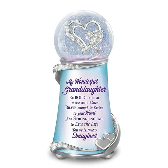 The Bradford Exchange My Wonderful Granddaughter Musical Glitter Snow Globe Elongated Design with You Are So Beautiful Melody and Symbolic Silver Hearts and Inspirational Message 7-inches