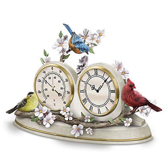 The Bradford Exchange Nature's Timeless Moments Sculpted Songbird Desktop Clock & Weather Barometer