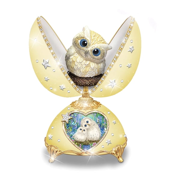 The Bradford Exchange Owl Be There Faberg-Inspired Musical Egg Heirloom Porcelain Music Box 22K-Gold Platinum Accents and Expressive Owl Figurine Plays Beautiful Dreamer by Kayomi Harai 6.5"-Inches