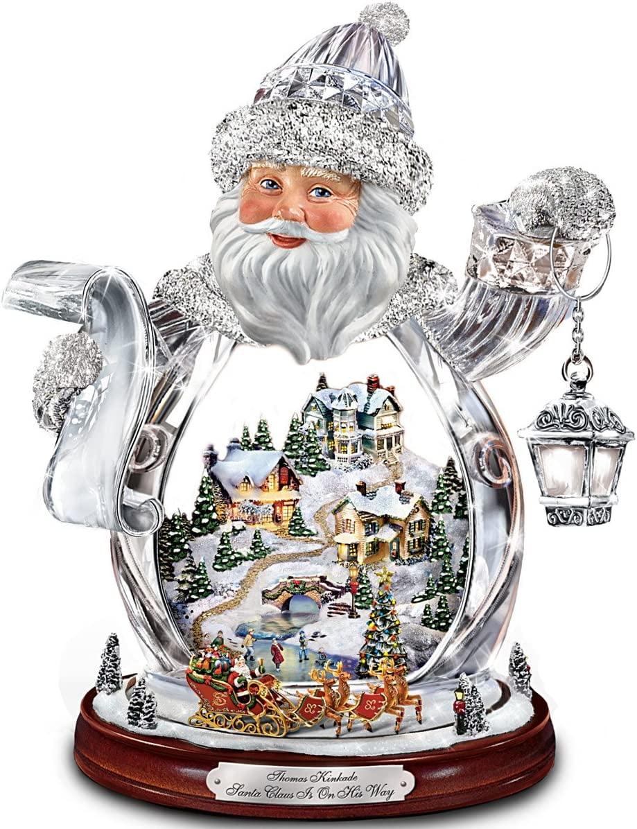 Thomas Kinkade Crystal Santa Figurine with Illuminated Village