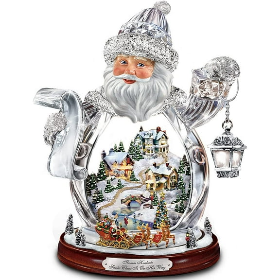 The Bradford Exchange "Santa Claus Is On His Way" Crystal Figurine Tabletop Christmas Decoration by Thomas Kinkade 11-inches