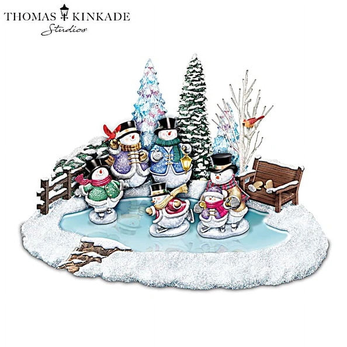 The Bradford Exchange Skating Snowmen Illuminated Musical Winter Wonderland Sculpture by Thomas Kinkade 9"W x 6"H