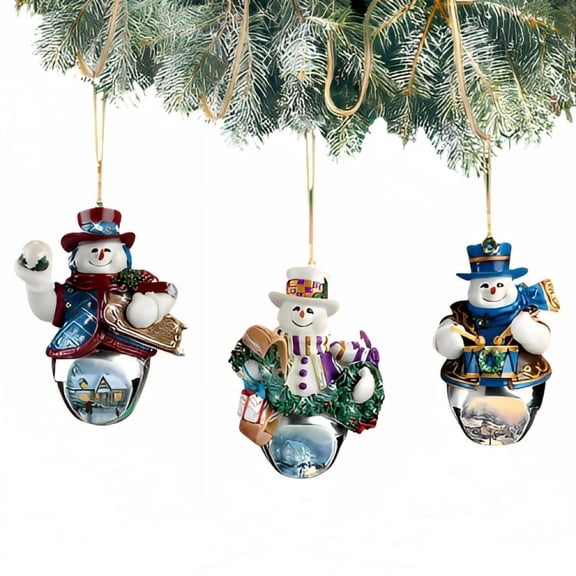 The Bradford Exchange Snow-Bell Holidays Ornaments #2 Set of 3 Christmas Decoration by Thomas Kinkade 3.5-inches
